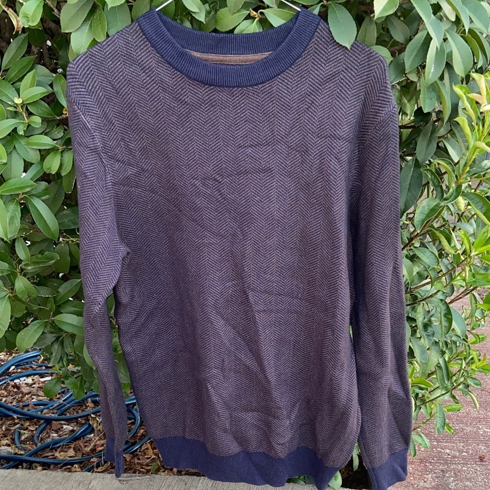 Men's Lachlan Navy and olive green herringbone Sweater
